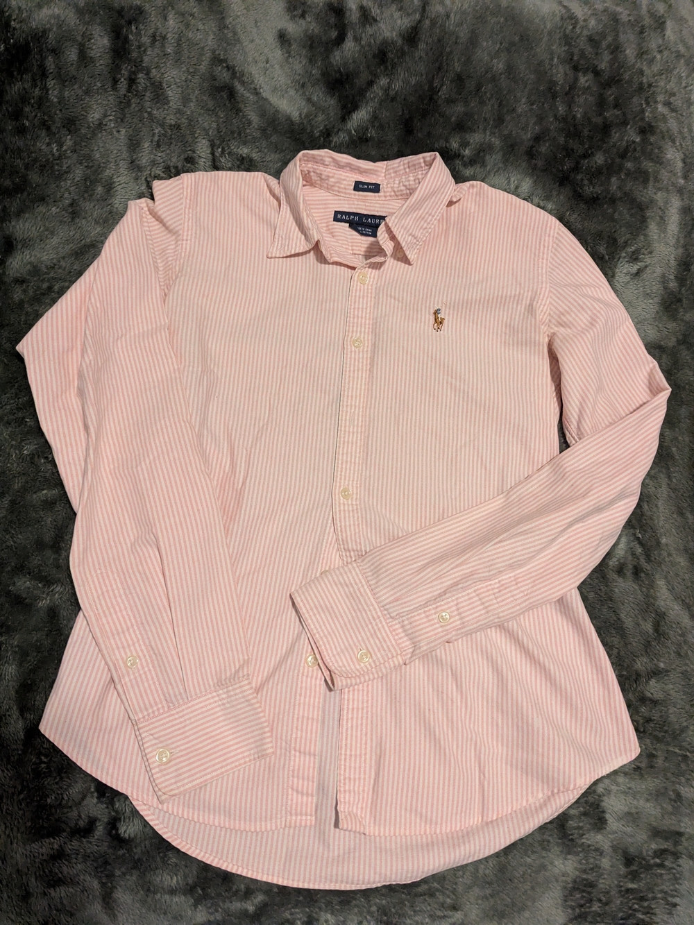 Ralph Lauren Pink Striped Slim Fit Button-Down Oxford Shirt Size 6
